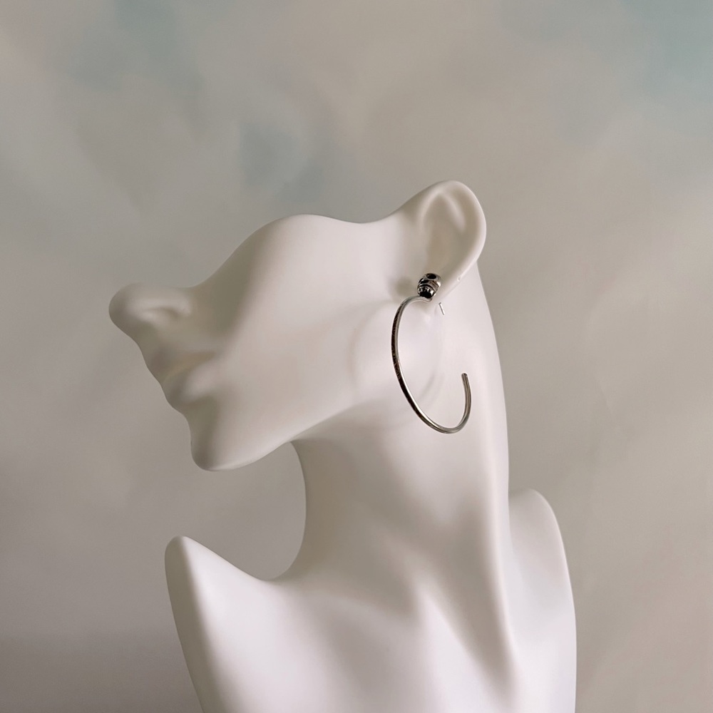 Skull Stud Hoop Earrings Sterling Silver 2” - Picture 2 of 8